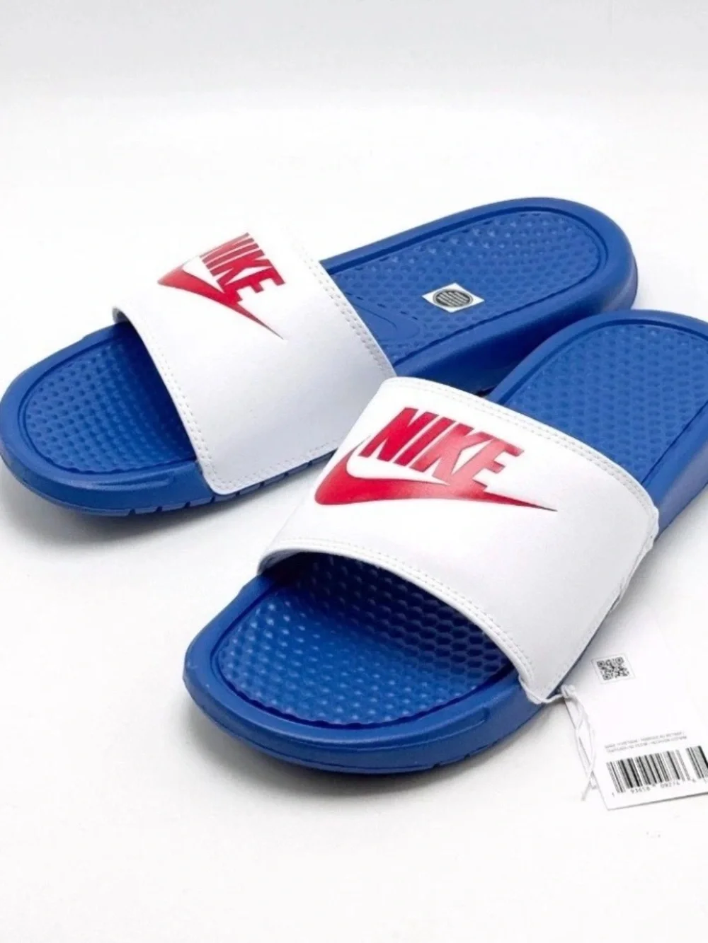 NEW Nike Benassi JDI Sandals Mens Blue White Red Slip On Slipper 343880 410 9-13